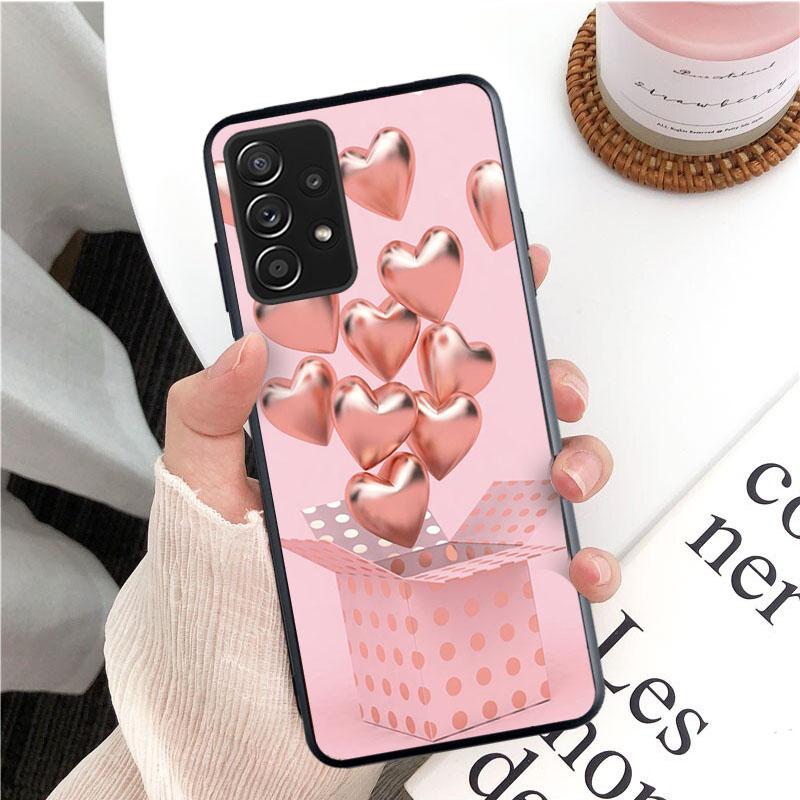 Rose Gold Pink Heart Love Butterfly Phone Case for Samsung Galaxy A13 A22 A12 A32 A71 A11 A21S A33 A52 A72 A51 A50 A70 A31 M31