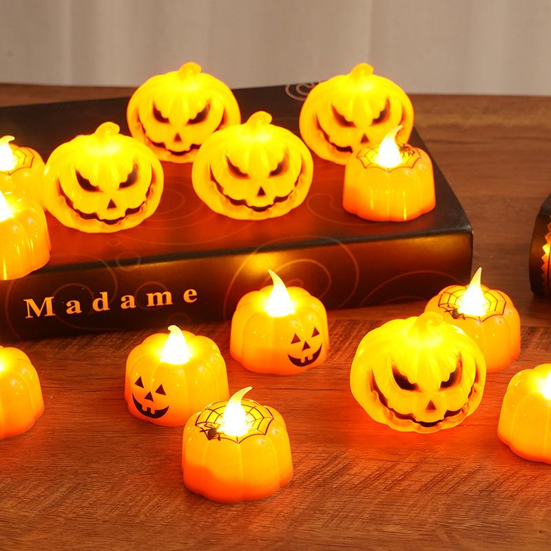 12Pcs Halloween Pumpkin Lights Glow In The Dark Electronic Candle Decorative Props for Party Haunted House Festival Scene Setup Scary Ghost Lanterns