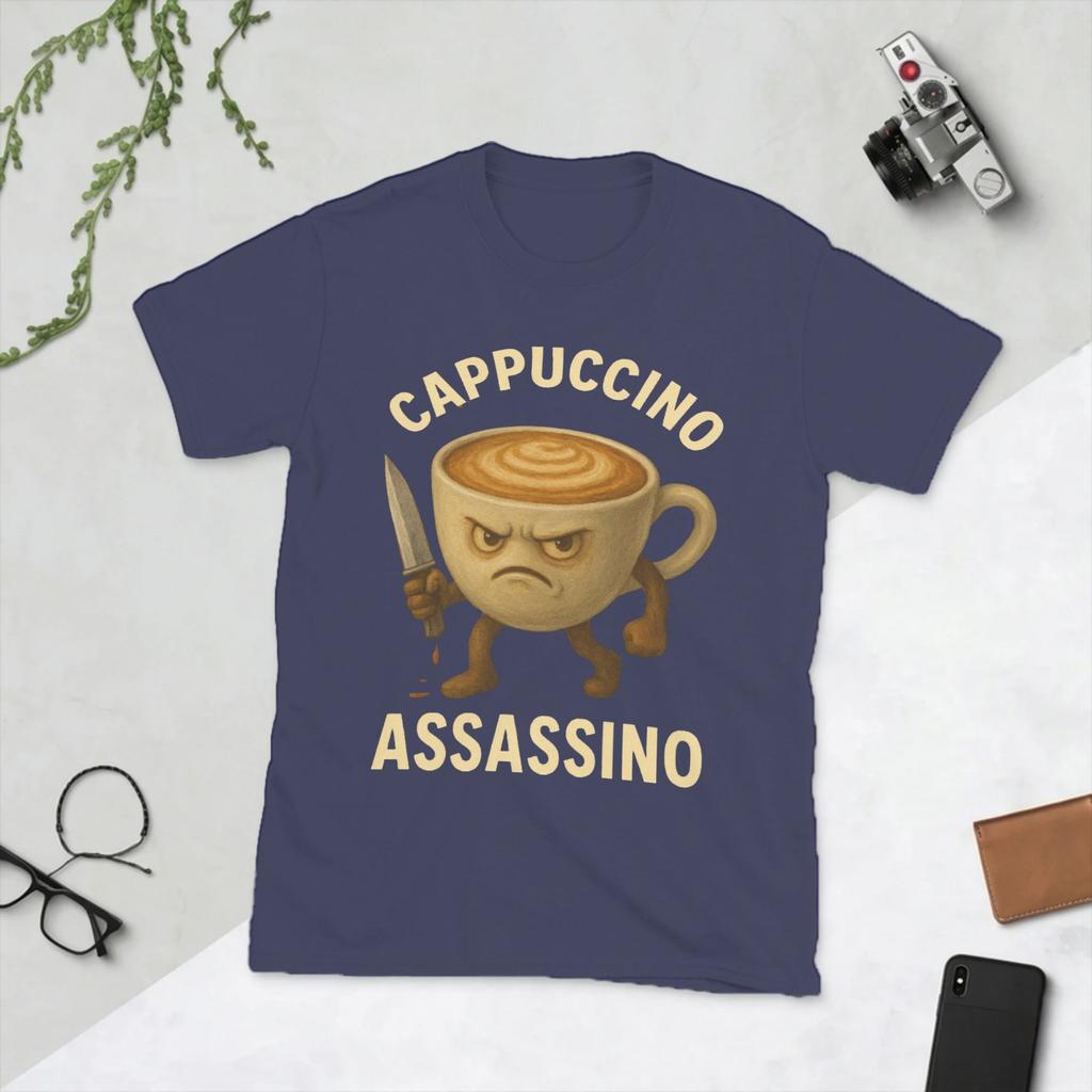 CAPPUCCINO ASSASSINO Italian Brainrot Unisexs T Shirts Funny Tee Shirt Short Sleeve Crew Neck TShirt 100 Cotton Adult Clothing