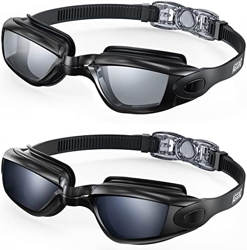 Aegend Swim Goggles 2-Pack No Leaking Anti-Fog UV Protection Mirrored Adult Men Women Wide View Outdoor