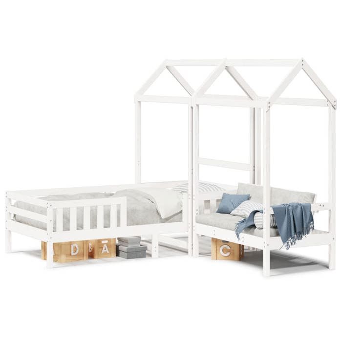 VidaXL Ensemble de lit et de banc avec toit 75x190 cm bois massif pin, meuble de chambre à coucher, sommier, cadre de lit en 3282184