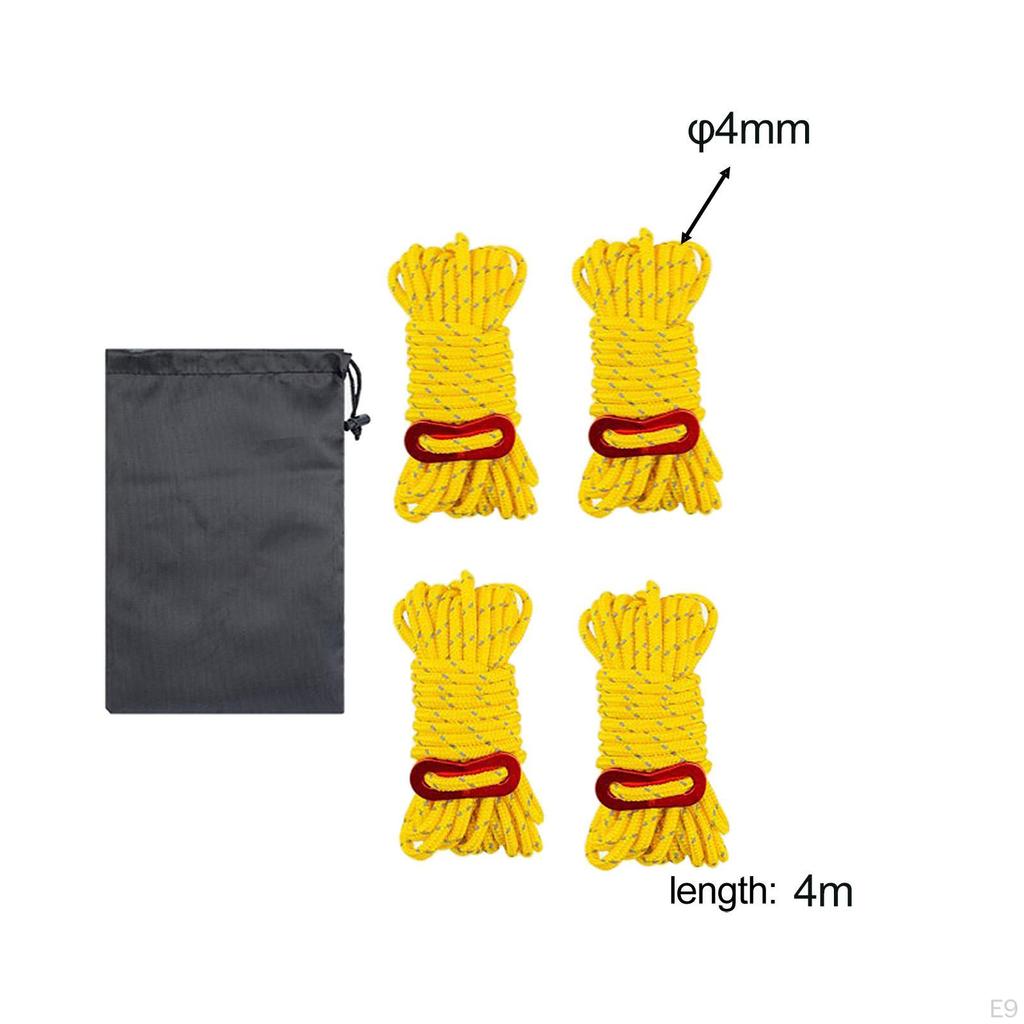 4 Pieces Reflective Guy Lines Climbing Ropes Heavy Duty with Storage Bag Camp Tent Cords for