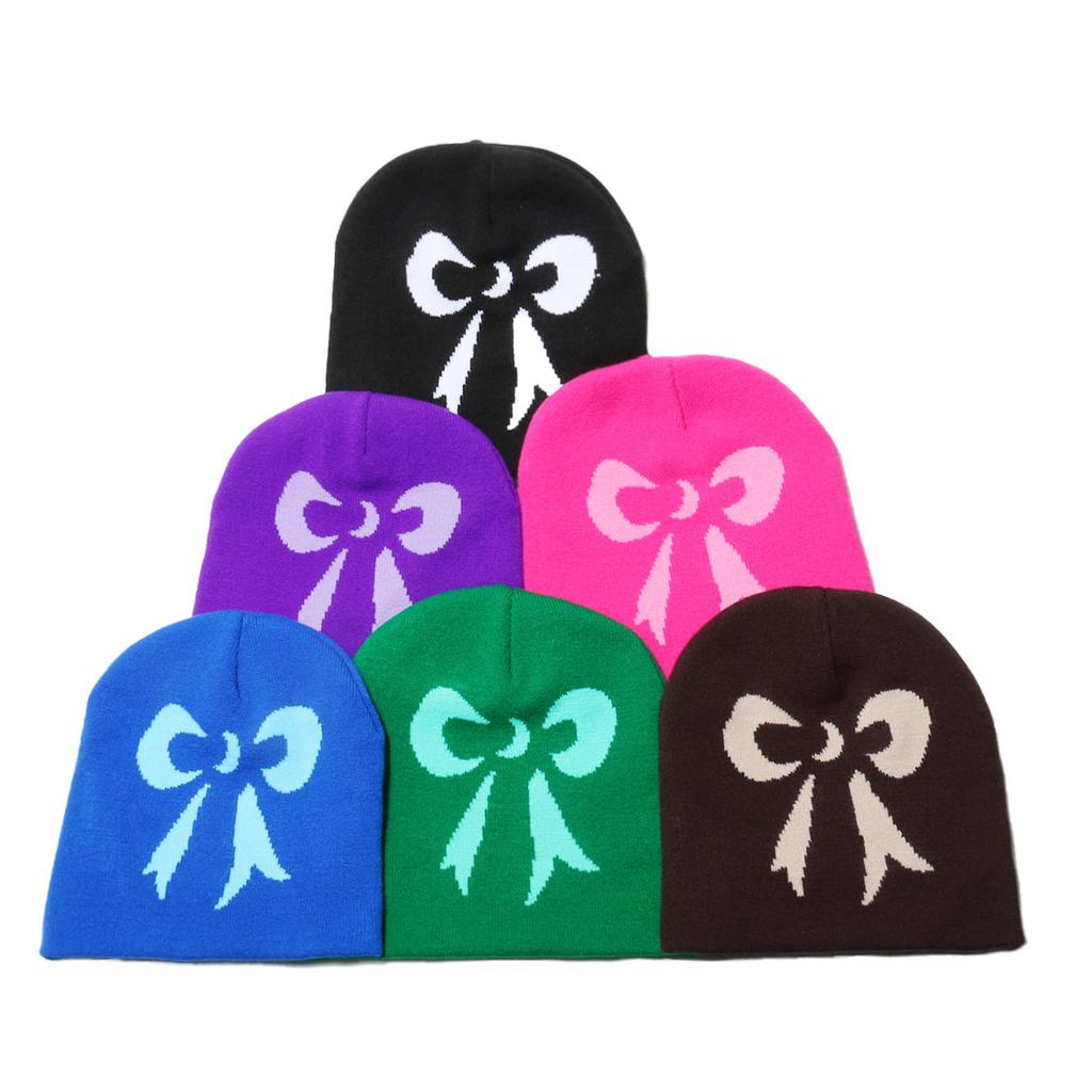 Ins Japanese Korean Version Trendy Versatile Knitted Hat Autumn and Winter New Warm Winter Hat Bow Jacquard Knitted Hat Women
