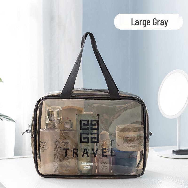 Transparent PVC Toiletry Bag with Wet and Dry Sections - Tea Color Makeup Storage