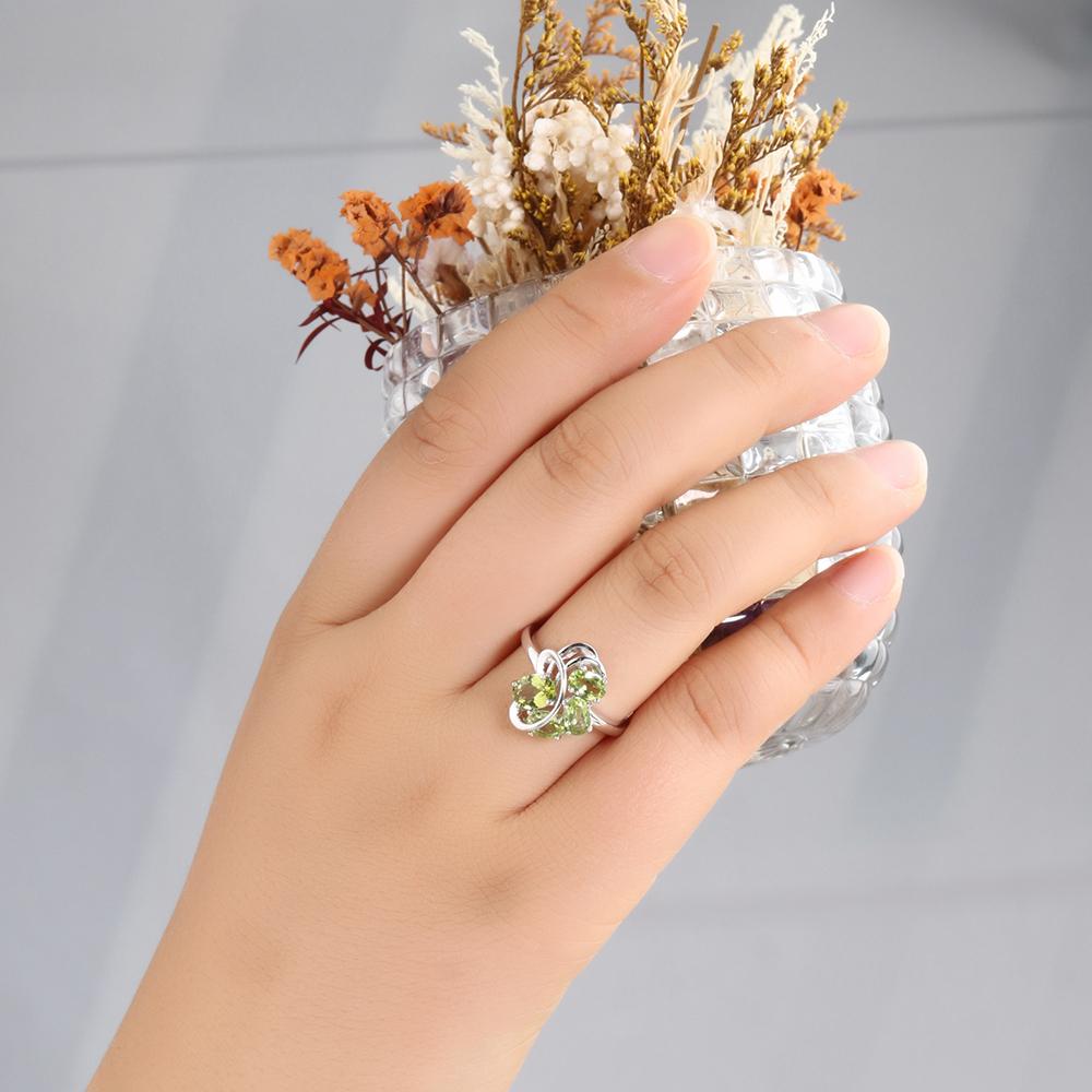 925 sterling silver silk ribbon design ring Natural green Peridot gemstones jewelry for women wedding and banquet gift