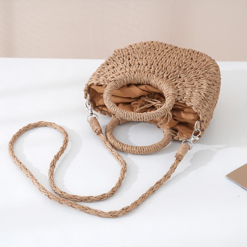 New paper rope fashionable versatile portable crossbody small round bucket hand-woven shoulder women's bag woven bag