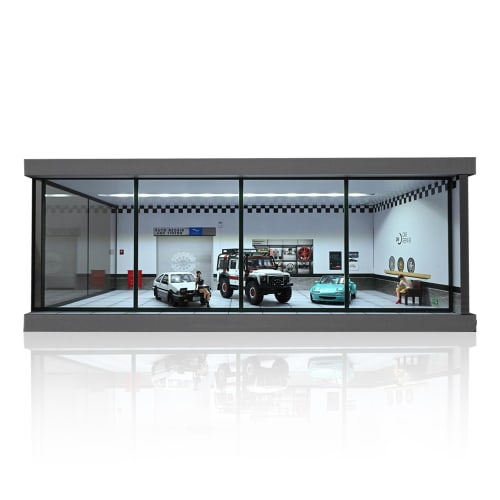 NUEIOVRW Diorama 1/43 Scale Garage Model with LED Lighting, Dust Door, Car Showroom Model, Urban Parking Lot, 1/43 Diecast Model, Car Storage Scene Di