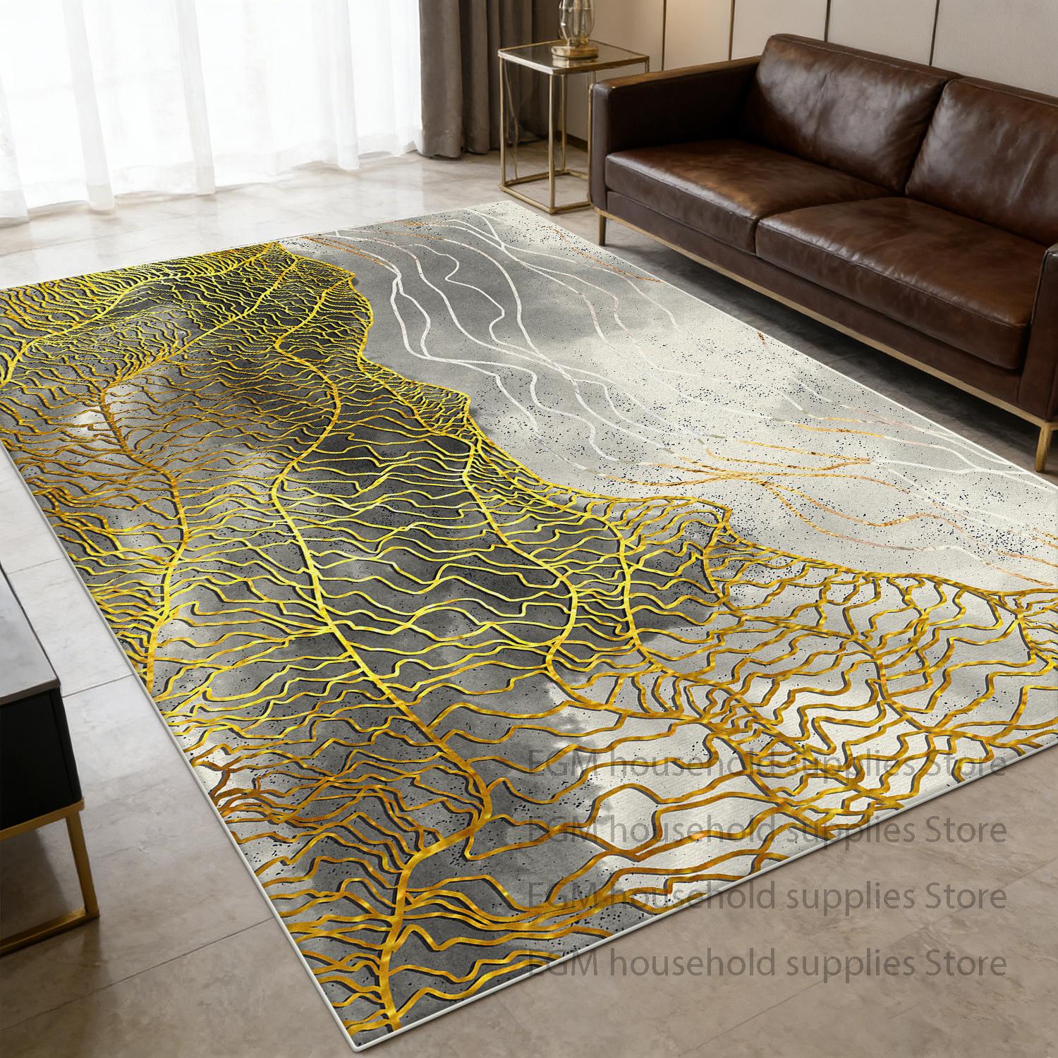 

Modern Gold Carpets Abstract Living Room Decoration Bedroom Lounge Large Size Rugs Non-slip Washable Floor Mats Customizable 60x90cm
