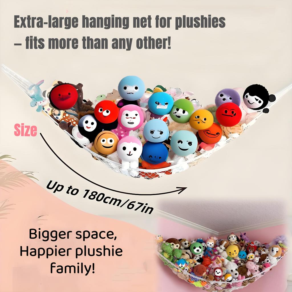 Spacious Soft Toy Hammock - Corner Storage Net for Plush Animals (Available In 4 Colors) - Sturdy Hanging Organizer