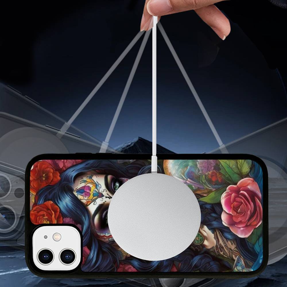 Catrina Beautiful Rose Girl Skull Phone Case Magnetic Case For iPhone 17 16 15 14 13 12 11 For Magsafe Wireless Charge Cover