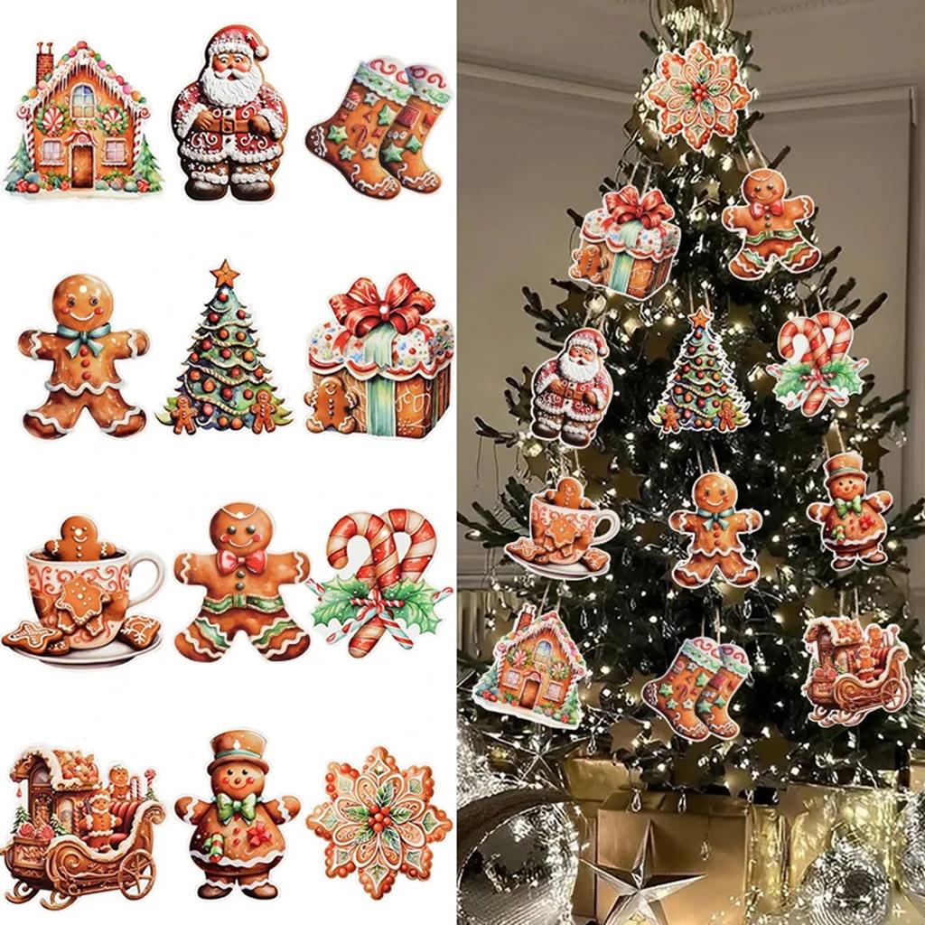 12Pcs Gingerbread Man Christmas Tree Ornaments Santa Paper Hanging Pendant Christmas Decorations for Home 2026 New Year 2026