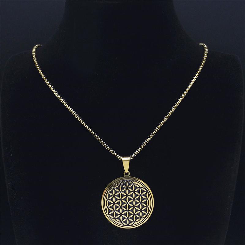 Collane con Ciondoli Fiore della Vita in Acciaio Inossidabile per Donna/Uomo Geometria Sacra Gioielli Antichi Egizi fleur de vie N734S02