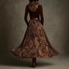 2025 Autumn Slim-Fit Retro Print Skirt Set with Belt