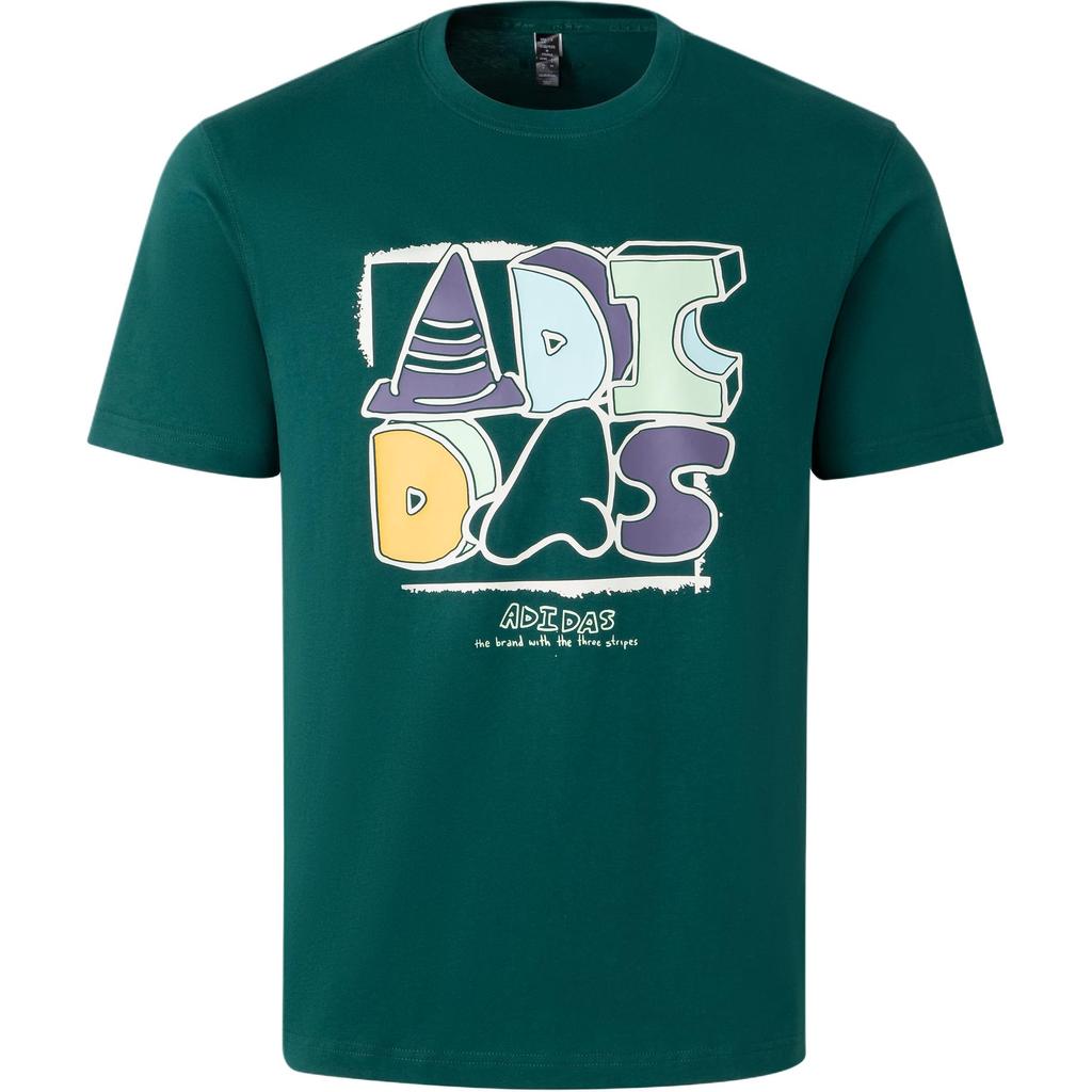 Adidas Graphic T-Shirt Cartoon Letter Print Sports Casual Short Sleeve Men Tops Forest-Green JN4891