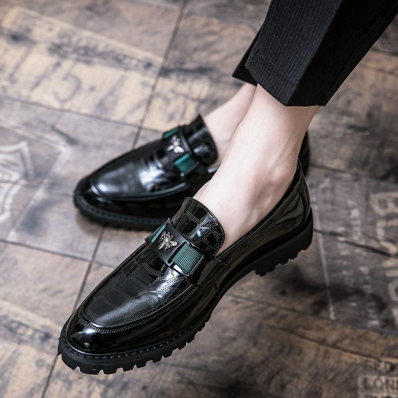 Dünne Lederschuhe Herren Britisch Business und Freizeit Ein-Pedal Innenhöhenerhöhung Atmungsaktiv Grün Friseur Formelle Herrenschuhe