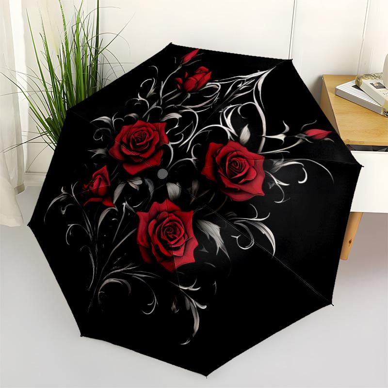 1pc Gothic Roses Auto-Fold Umbrella with One-Touch Open/Close - 8 Reinforced Ribs for Windproof Stability,  Yy251118233