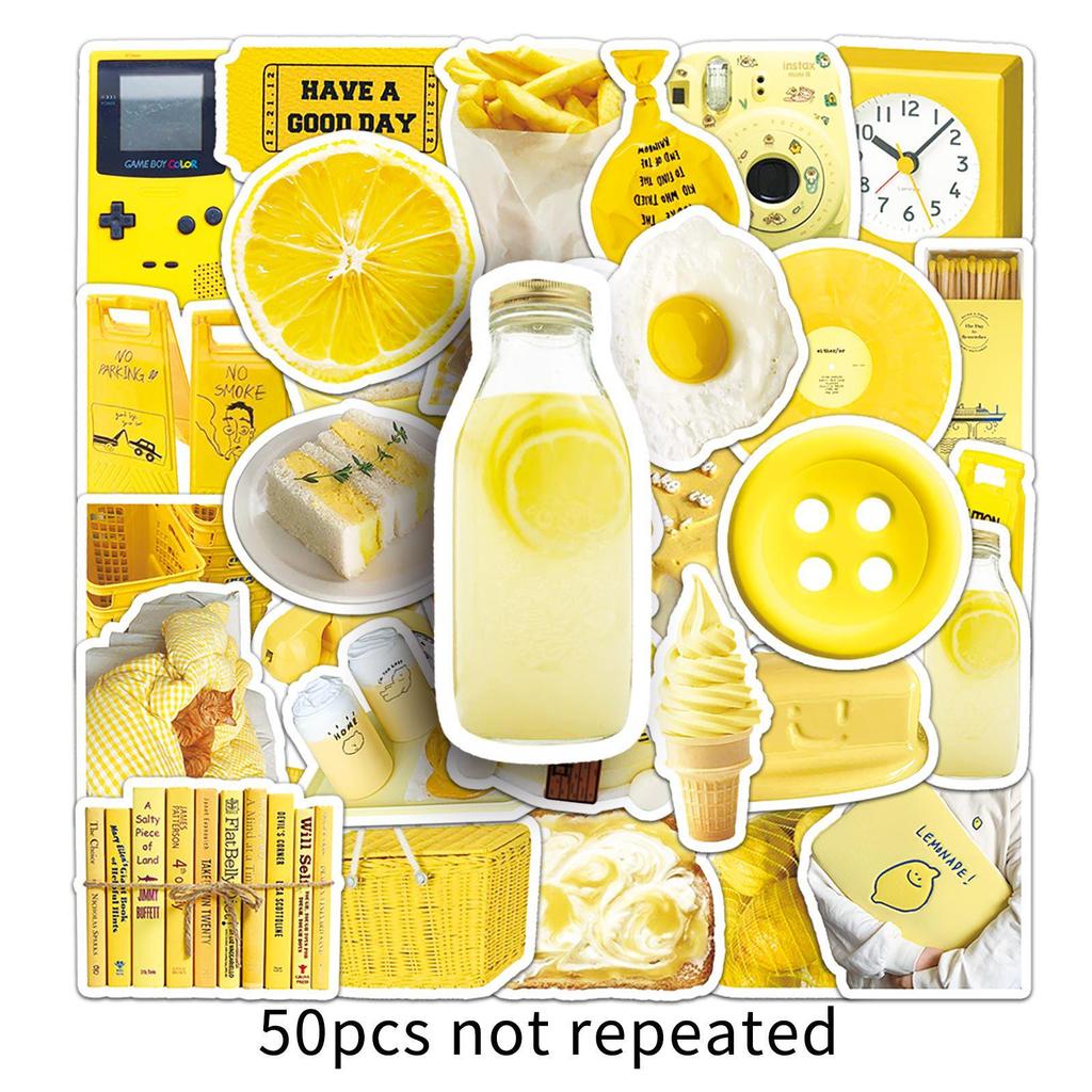 50 Yellow Graffiti-Style Waterproof Stickers: Perfect for Journals, Water Bottles, Phones, and Suitcases.