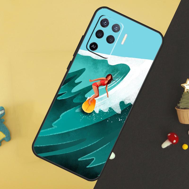 Surfing Wave For OPPO A57S A53S A54S A98 A78 A58 A79 A15 A17 A77 A16 A76 A96 A52 A72 A5 A9 A94 A74 Case