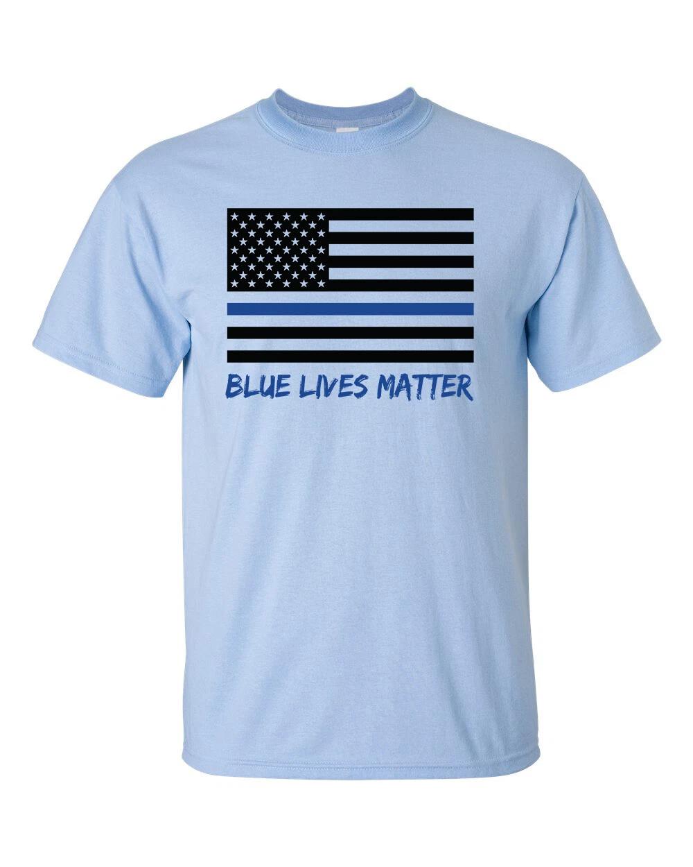 Blue Lives Matter American Flag Thin Blue Line Short Sleeve T-Shirt L