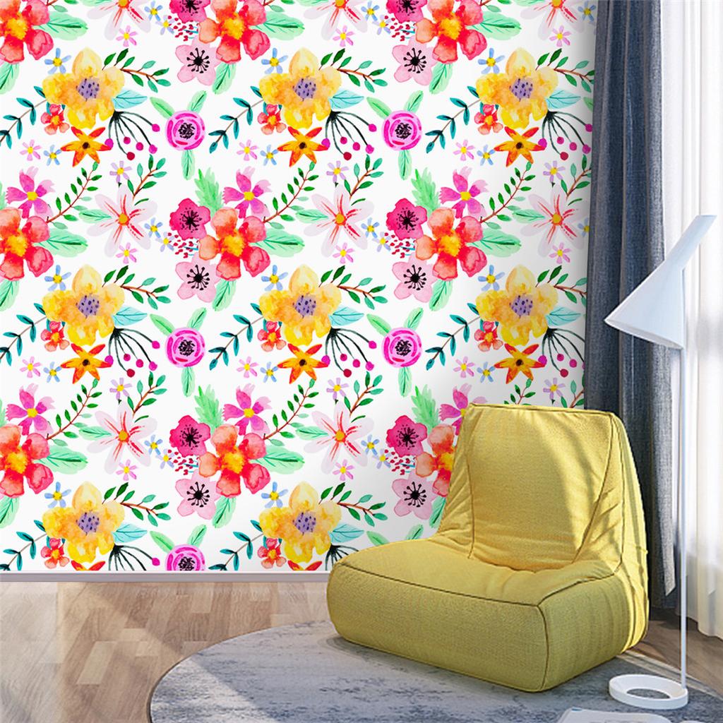 Handpainting Peel And Stick Self-Adhesive Wallpapers Watercolor Seamless Red Yellow Purple Flower Green Leaves for Home Decor