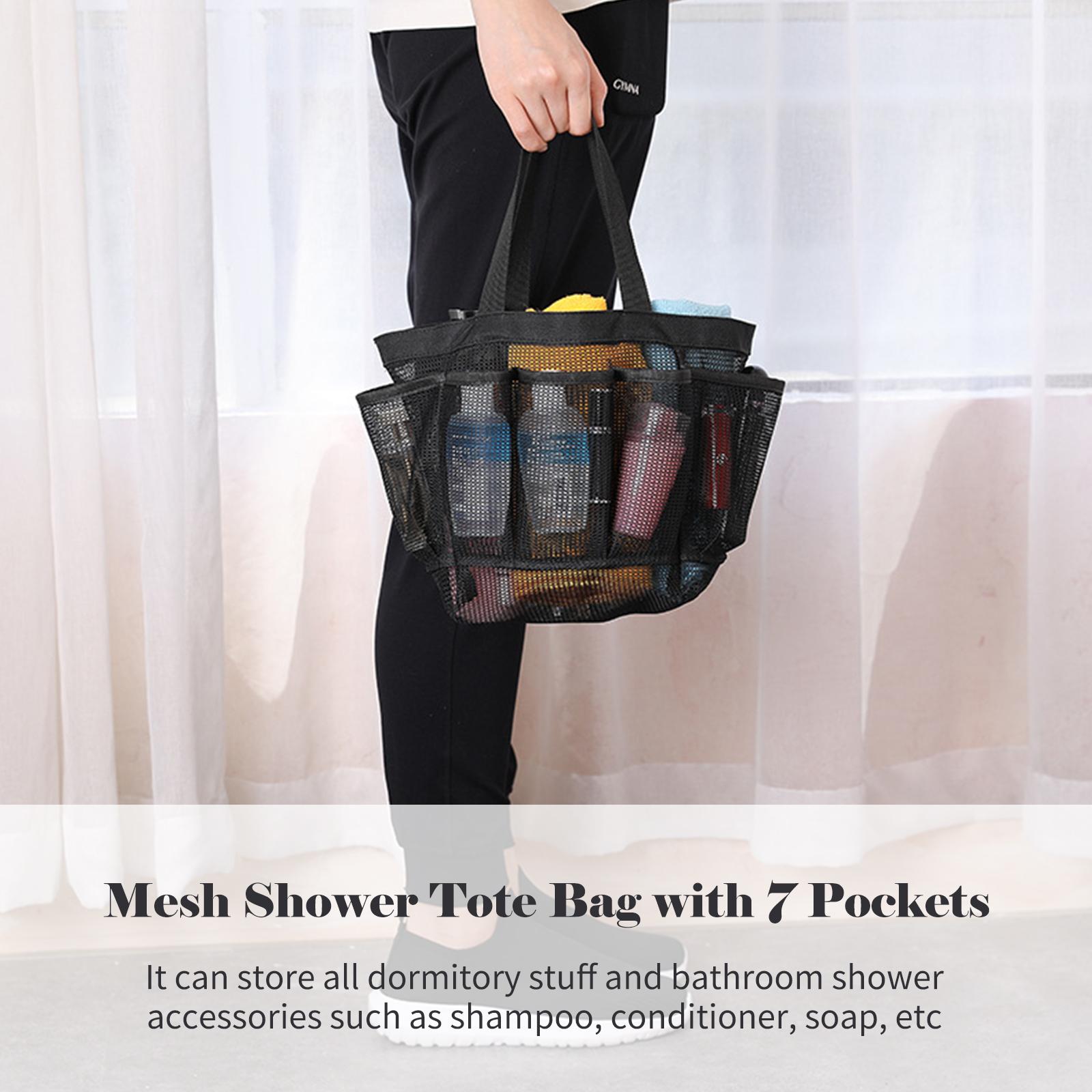 

Mesh Shower Tote Bag with 7 Pockets Handle Bath Organizer Quick Dry Hanging Toiletry Bag for College Dorm Gym Bathroom чёрный