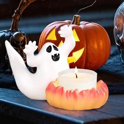 Cartoon Halloween Candle Holder Resin Vintage Pumpkin Candelabra Decorative Ghost Candlestick Halloween Decoration