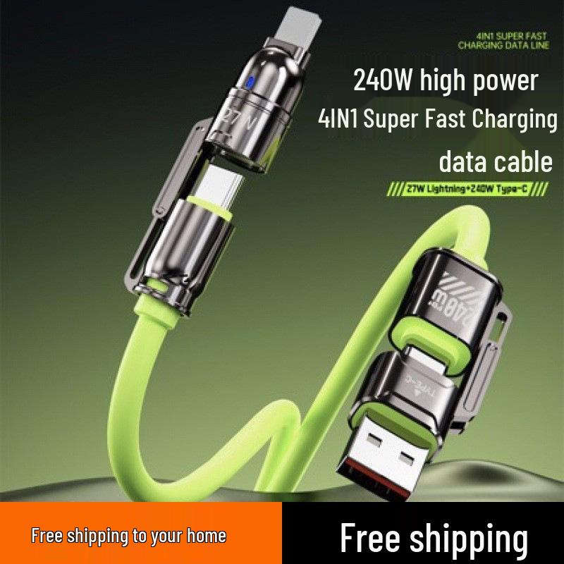 Four-in-One 240W Dual Type-C PD Fast Charge Cable for Apple 7-16 & Huawei Devices