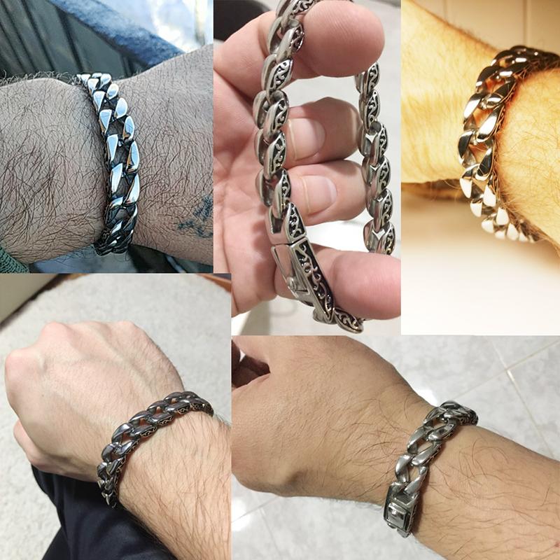 316L Stainless Steel Men's Charm Bracelet Retro Bracelet Man High Quality Cool Male Bikers Jewelry Accessories On Hand Curb Chain