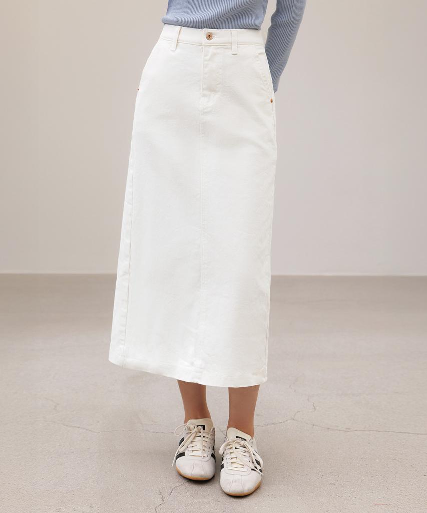 HYFVE White Secret Banding Back Slit Long Skirt