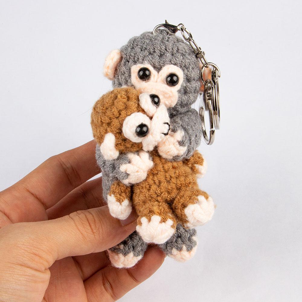 Ganchillo Punch El Mono Llavero Peluche Crochet Doble Mono Llavero Cartera Mochila Llavero Colgante Regalo Infantil