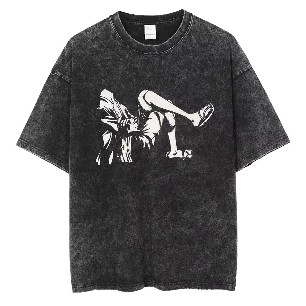 Vinland Saga Manga T Shirt For Men Women Tshirt Washed Cotton Tshirt Clothing Summer Short Sleeve Oneck Tees Streetwear Top