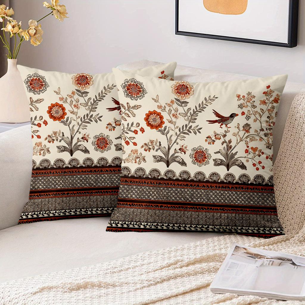 Pieces Vintage Floral Bird Print Pillow Covers Polyester Sofa Decorative Cushion Cov Headboard Pillow (Without Pillow Core