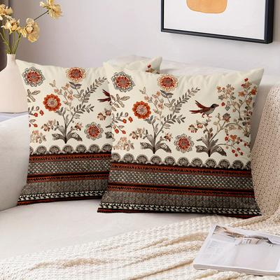 Pieces Vintage Floral Bird Print Pillow Covers Polyester Sofa Decorative Cushion Cov Headboard Pillow (Without Pillow Core