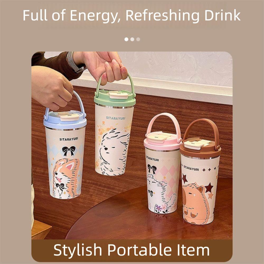 Cute Cartoon Capybara Thermal Cup 560ml Stainless Steel Insulated Water Bottle with Hand Leak-proof Double Drink Cup