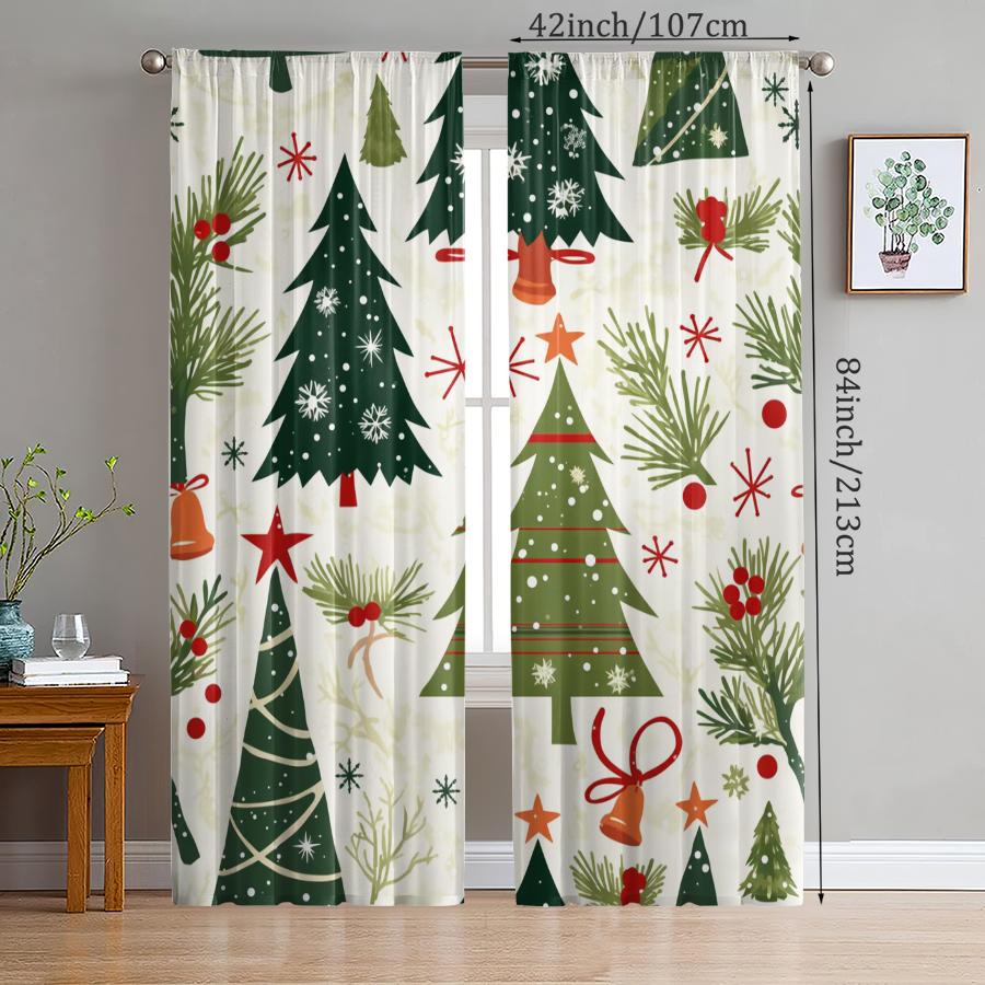 Cartoon Christmas Tree Printed Curtains Pole Bag Decorations Daily Home Room Curtain Polyester