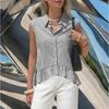 Camicia da Donna a Righe Senza Maniche con Bottoni, Orlo Arricciato e Taschino sul Petto, Top Estivo Casual Multicolore