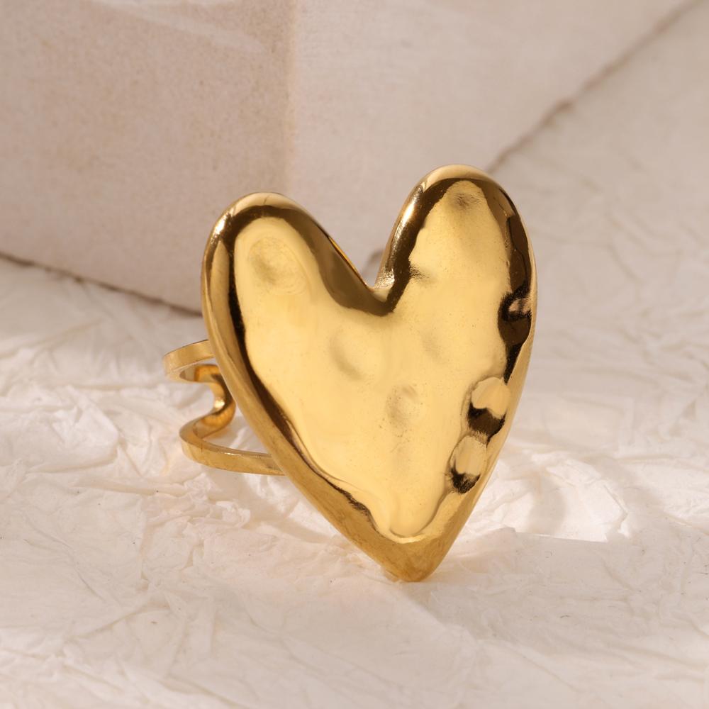 Double Heart Rings For Women Gold Color Stainless Steel Open Adjustable Ring Female Fashion Party Wedding Aesthetic Jewelry Gift