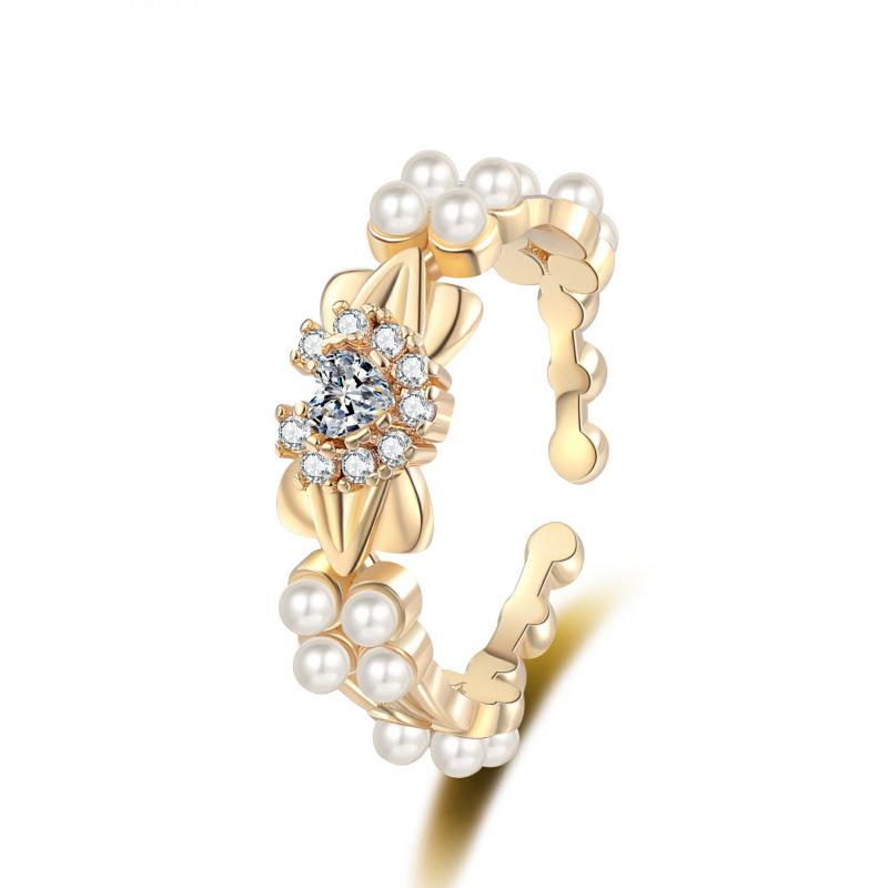 Eleganter offener Ring mit Perlenbogen - Damen Chic Kalter Stil, Einzigartiges Mode-Statement