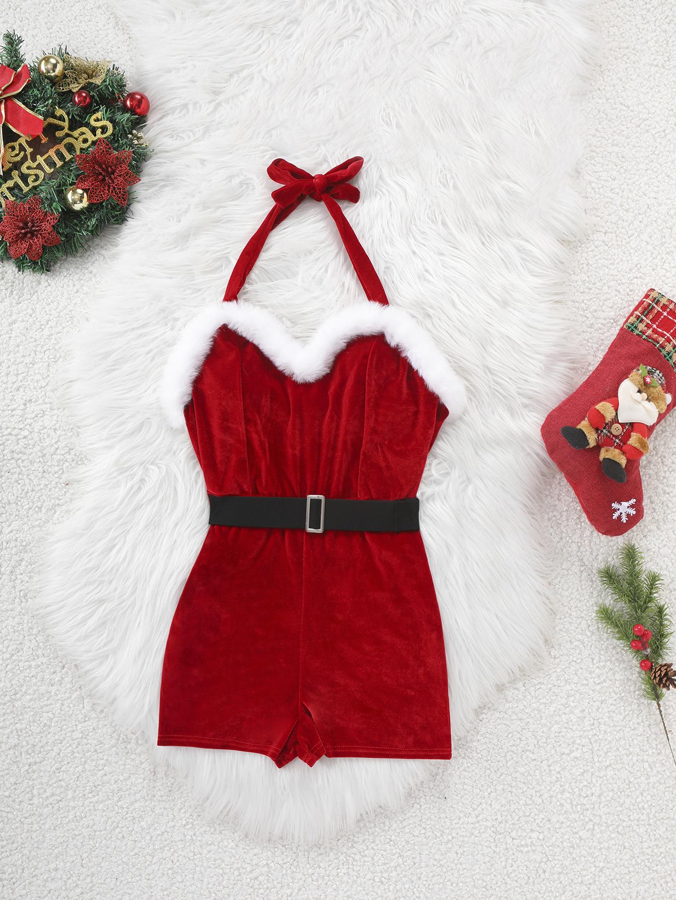 

Одяг, різдвяний волохатий комбінезон, шорти, сексуальний гарячий косплей, уніформа для сексу, спокусливий костюм, ремінь XL