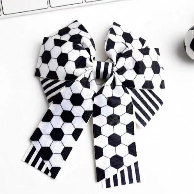Soccer-Themed Stars and Stripes Double-Layer Bow Children s Hair Accessory, Sports-Style Hair Clip