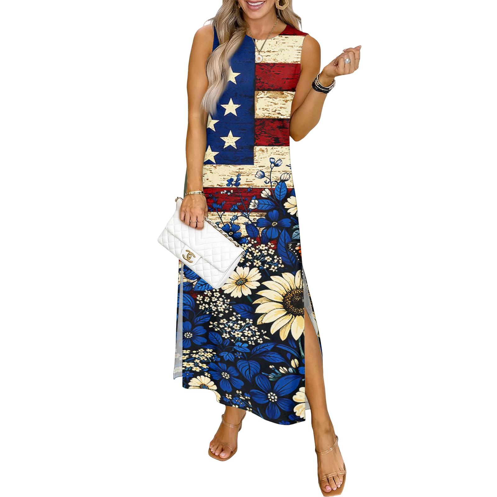 Women s Fashion Casual Independence Day Print Dress S