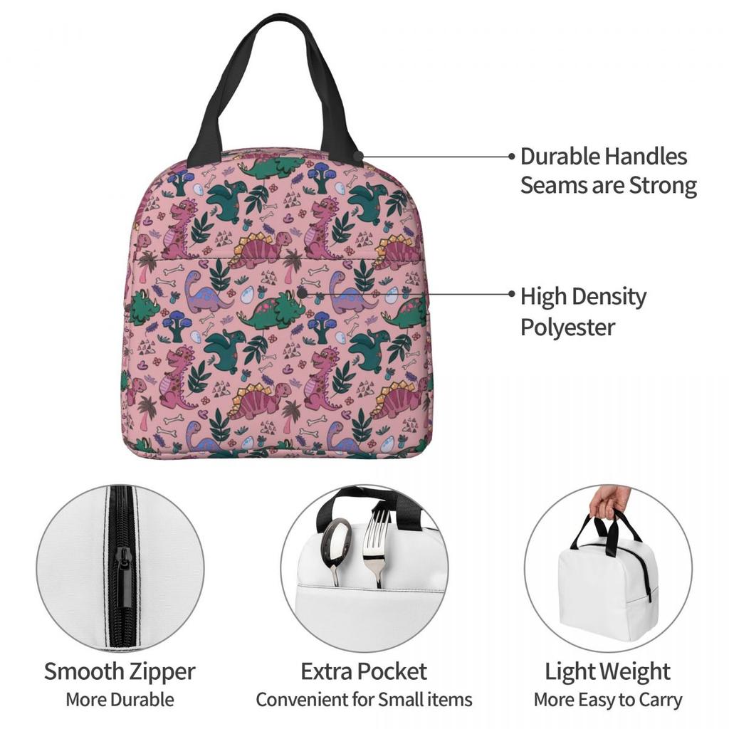 Cartoon Cute Dinosaur Pattern Insulated Lunch Bag for Kids School Cooler Thermal Food Box Tote Leakproof Lunch Boxes Container