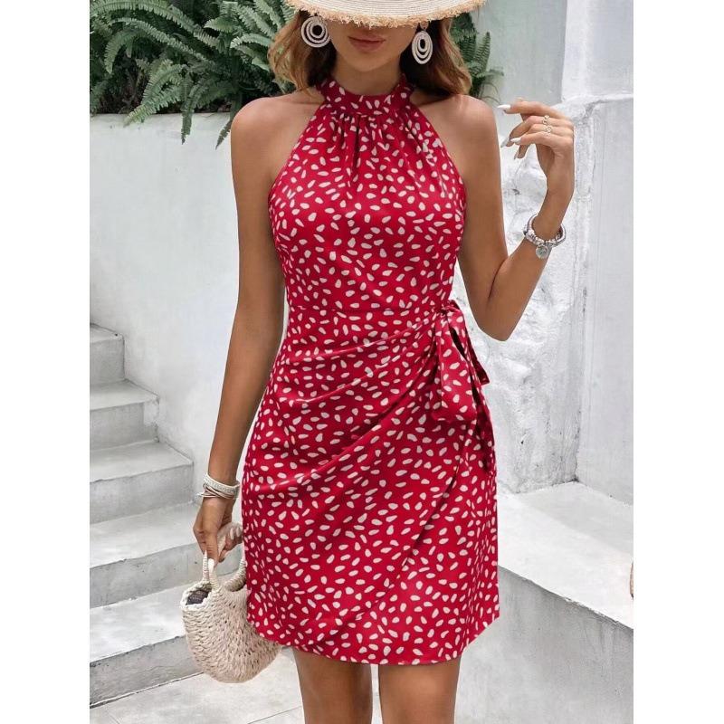 A Printed Sleeveless Dress for Women's Summer Vacation On The Beach