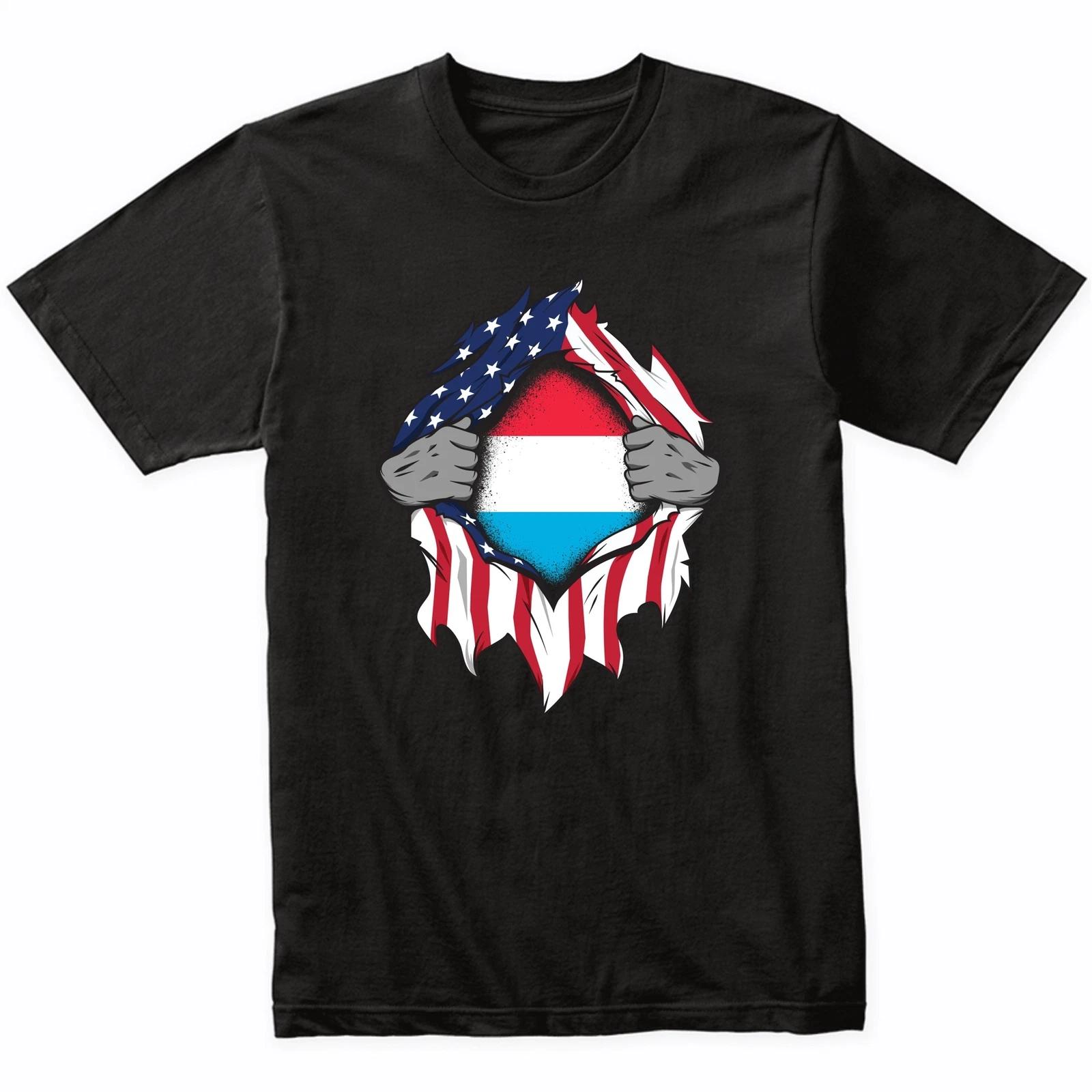 Luxembourgish American Flags Hands Ripping Flag T-Shirt - Luxembourg Flag Shirt L