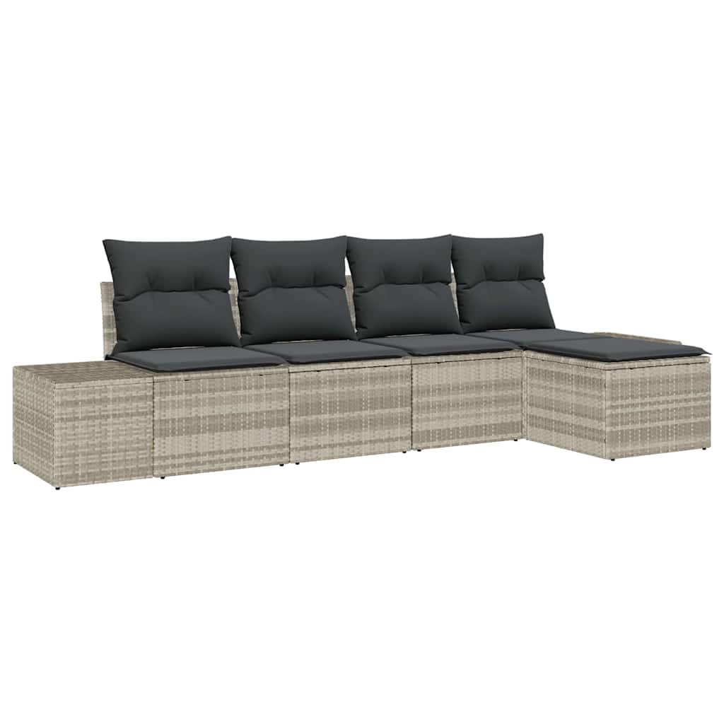 5 Piece Sofa Set with Cushions Light Grey Poly Rattan