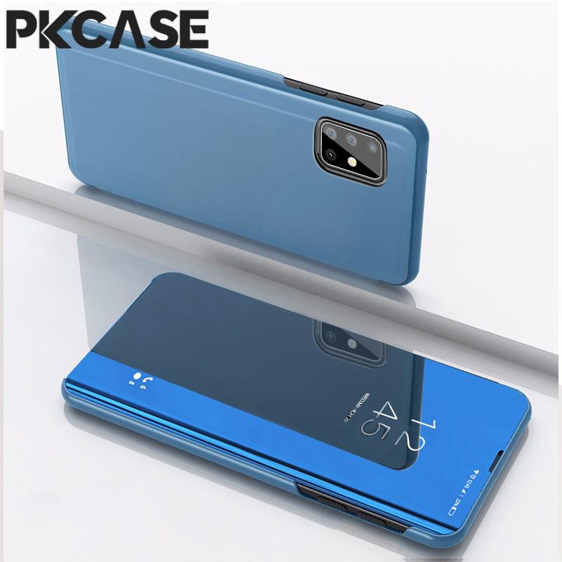 PKCASE Smart Mirror Flip Phone Case for Samsung A05 A05S A15 A35 A25 A33 A34 5G Note 20 Ultra Shockproof Leather Bracket Cover Galaxy A34 5G небесно-голубой