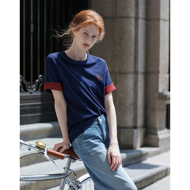 Women's Oxygen Cotton Embroidered Color Block T-shirt
