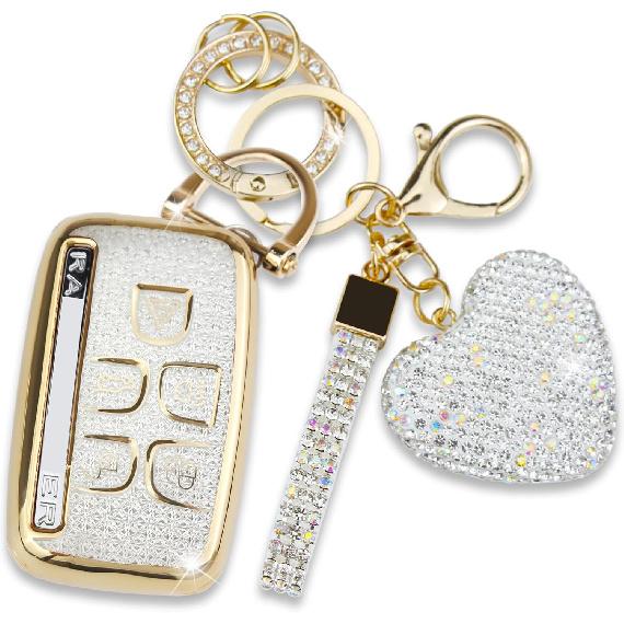 for Land Rover Key Fob Cover with Heart Keychain for Women, Compatible with Range Rover Evoque Sport Velar Land Rover Discovery Jaguar F-Pace F-Type