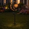 Jack-o-lantern Solar Lights Halloween Garden Stake Light, Soft Warm Jack-o-Lantern, Moon Cat Amber Silhouette Outdoor Pathway Decor, Waterproof Metal