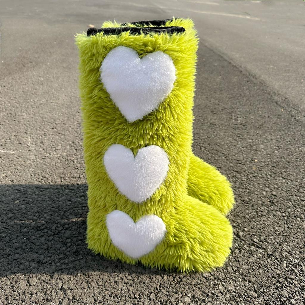 IPPEUM Knee High Fur Boots Heart 2025 New Shoes Plus Size 44 Plush Long Boots